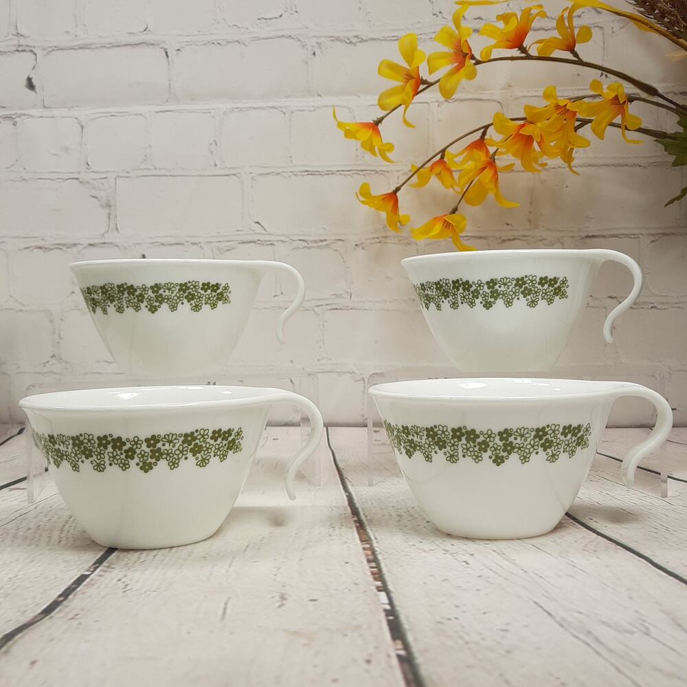 4 CORNING CORELLE Crazy Daisy Spring Blossom Coffee Teacups Open Hooked Handle